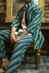 Shop Sva By Sonam & Paras Modi Blue Silk Leaf, Stripe Print Jacket And Pant Set at Aza Fashions Shop_Sva By Sonam & Paras Modi_Blue Silk Leaf, Stripe Print Jacket And Pant Set_at_Aza_Fashions