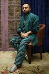 Buy Sva By Sonam & Paras Modi Blue Silk Floral, Leaf Printed Jacket And Pant Set at Aza Fashions Buy_Sva By Sonam & Paras Modi_Blue Silk Floral, Leaf Printed Jacket And Pant Set_at_Aza_Fashions
