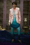 Buy_Sva By Sonam & Paras Modi_Pink Silk Mor Print Blazer And Pant Set_at_Aza_Fashions