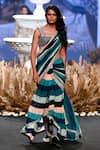 Buy_SVA by Sonam & Paras Modi_Multi Color Crepe Silk Printed Striped Pre-draped Saree With Blouse  _at_Aza_Fashions