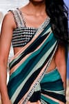 Shop_SVA by Sonam & Paras Modi_Multi Color Crepe Silk Printed Striped Pre-draped Saree With Blouse  _at_Aza_Fashions