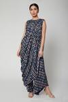 Buy_SVA by Sonam & Paras Modi_Blue Russian Silk Draped Jumpsuit_at_Aza_Fashions