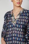 Sva By Sonam & Paras Modi_Blue Russian Silk V Neck Printed Kurta Set_Online_at_Aza_Fashions