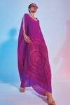 Shop_SVA by Sonam & Paras Modi_Purple Crepe Silk Print And Embellishment Geometric Motifs V Neck Kaftan  _at_Aza_Fashions