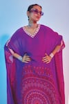 SVA by Sonam & Paras Modi_Purple Crepe Silk Print And Embellishment Geometric Motifs V Neck Kaftan  _Online_at_Aza_Fashions