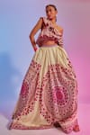 Shop_SVA by Sonam & Paras Modi_White Silk Floral One Shoulder Lehenga Set_at_Aza_Fashions