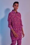 Shop_SVA by Sonam & Paras Modi_Purple Crepe Silk Floral Kurta  _at_Aza_Fashions