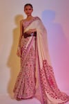 Buy_SVA by Sonam & Paras Modi_White Crepe And Print & Embellishment Floral Saree With Blouse  _at_Aza_Fashions