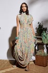 Buy_SVA by Sonam & Paras Modi_Beige Silk Embroidery Band Floral Gown  _at_Aza_Fashions