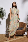 SVA by Sonam & Paras Modi_Beige Silk Embroidery Band Floral Gown  _Online_at_Aza_Fashions