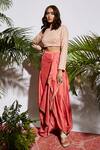 Buy_SVA by Sonam & Paras Modi_Beige Silk Embroidery Round Crop Top With Draped Skirt  _at_Aza_Fashions