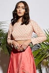 SVA by Sonam & Paras Modi_Beige Silk Embroidery Round Crop Top With Draped Skirt  _Online_at_Aza_Fashions