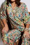 Buy_Sva By Sonam & Paras Modi_Beige Silk Embroidery V Neck Printed Co-ord Pant Set_Online_at_Aza_Fashions