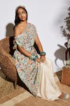 Buy_SVA by Sonam & Paras Modi_Beige Silk Embroidery One Shoulder Printed Kaftan And Sharara Pants _at_Aza_Fashions