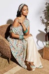 Shop_SVA by Sonam & Paras Modi_Beige Silk Embroidery One Shoulder Printed Kaftan And Sharara Pants _at_Aza_Fashions