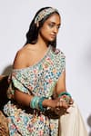 SVA by Sonam & Paras Modi_Beige Silk Embroidery One Shoulder Printed Kaftan And Sharara Pants _Online_at_Aza_Fashions