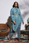 Buy_SVA by Sonam & Paras Modi_Blue Silk Printed Peplum Top And Pant_at_Aza_Fashions