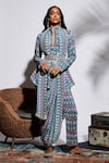 SVA by Sonam & Paras Modi_Blue Silk Printed Peplum Top And Pant_Online_at_Aza_Fashions