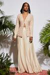 Buy_Sva By Sonam & Paras Modi_Beige Silk Embellished Jacket With Sharara Pant_at_Aza_Fashions
