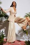 Shop_Sva By Sonam & Paras Modi_Beige Silk Embellished Jacket With Sharara Pant_at_Aza_Fashions