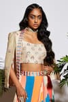 SVA by Sonam & Paras Modi_Beige Silk Embroidery Scoop Neck Skirt Set With Jacket  _Online_at_Aza_Fashions