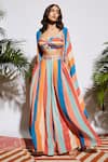 Shop_SVA by Sonam & Paras Modi_Multi Color Silk Embroidery Sweetheart Striped Palazzo Set With Cape  _at_Aza_Fashions