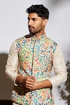 SVA by Sonam & Paras Modi_Beige Printed Silk Bundi_Online_at_Aza_Fashions