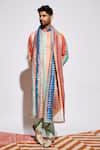 Buy_SVA by Sonam & Paras Modi_Multi Color Chanderi Stripe Dupatta _at_Aza_Fashions