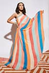 Shop_SVA by Sonam & Paras Modi_Multi Color Silk Embroidery One Striped Pre-draped Saree With Pant  _at_Aza_Fashions