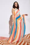 Buy_SVA by Sonam & Paras Modi_Multi Color Silk Embroidery One Striped Pre-draped Saree With Pant  _Online_at_Aza_Fashions