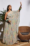 SVA by Sonam & Paras Modi_Beige Silk Printed Pre-draped Saree With Pant_Online_at_Aza_Fashions