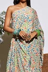 Buy_SVA by Sonam & Paras Modi_Beige Silk Printed Pre-draped Saree With Pant_Online_at_Aza_Fashions