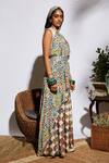 Sva By Sonam & Paras Modi_Beige Silk Embroidery Round Draped Crop Top With Sharara_Online_at_Aza_Fashions