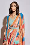 SVA by Sonam & Paras Modi_Blue Silk Embroidery V Neck Saree Set With Cape  _Online_at_Aza_Fashions