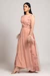 Buy_S & V Designs_Peach Banana Crepe Embroidery Thread Round Maxi Dress _Online_at_Aza_Fashions