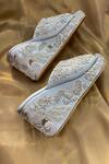Shop_Shiveen Shiveen_Grey Embroidery Svetah Mayura Wedges _at_Aza_Fashions
