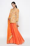 Buy_Swati Vijaivargie_Orange Silk Embroidered Kurta Lehenga Set _at_Aza_Fashions