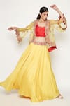 Buy_Swati Vijaivargie_Yellow Modal Tussar Embroidered Jacket Lehenga Set _at_Aza_Fashions