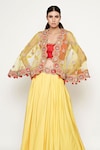 Shop_Swati Vijaivargie_Yellow Modal Tussar Embroidered Jacket Lehenga Set _Online_at_Aza_Fashions