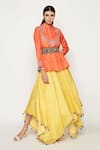 Buy_Swati Vijaivargie_Orange Silk Embroidered Jacket With Chanderi Tuni _at_Aza_Fashions