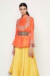 Shop_Swati Vijaivargie_Orange Silk Embroidered Jacket With Chanderi Tuni _Online_at_Aza_Fashions