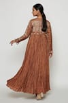 Shop_Swati Vijaivargie_Brown Cotton Silk Embroidered Pleated Anarkali _at_Aza_Fashions