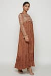 Swati Vijaivargie_Brown Cotton Silk Embroidered Pleated Anarkali _Online_at_Aza_Fashions
