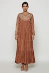 Buy_Swati Vijaivargie_Brown Cotton Silk Embroidered Pleated Anarkali _Online_at_Aza_Fashions