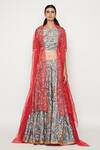 Buy_Swati Vijaivargie_Grey Linen Satin Embroidered Cape Lehenga Set_Online_at_Aza_Fashions
