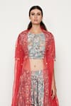 Swati Vijaivargie_Grey Linen Satin Embroidered Cape Lehenga Set_at_Aza_Fashions