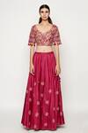 Shop_Swati Vijaivargie_Maroon Silk Embroidered Bridal Lehenga Set _at_Aza_Fashions