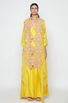 Buy_Swati Vijaivargie_Yellow Silk Dress With Embroidered Cape _at_Aza_Fashions