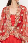 Shop_Swati Vijaivargie_Red Silk Embroidered Jacket Lehenga Set _Online_at_Aza_Fashions