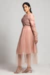 Shop_S & V Designs_Peach Organza And Nylon Net Embroidery Thread Boat Dress  _Online_at_Aza_Fashions